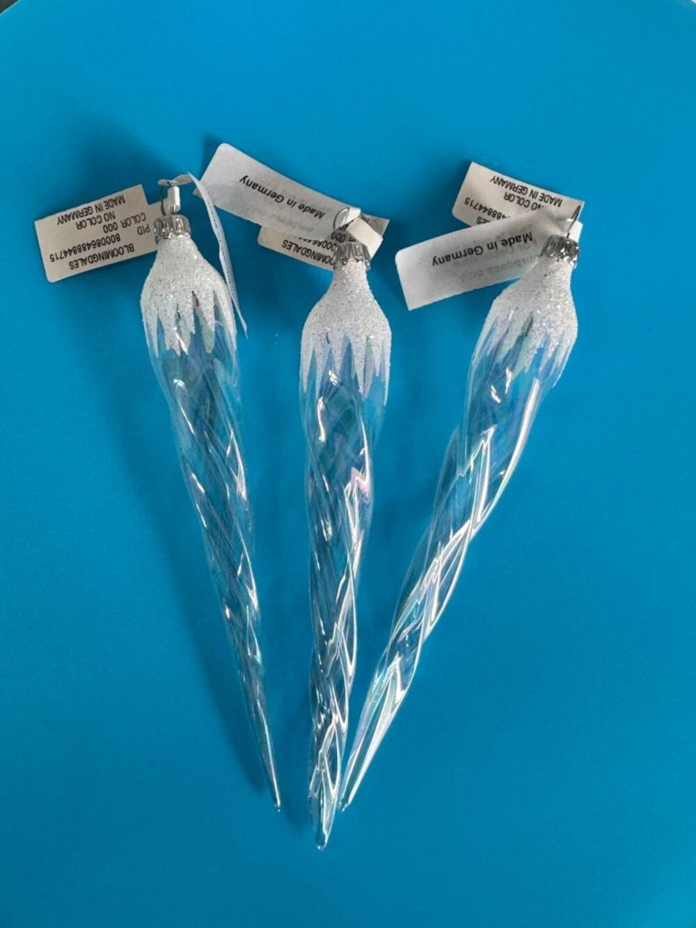 Vintage German Glass Icicle Ornaments Bloomingdales Clear Twisted Icicles 6" - Picture 4 of 7